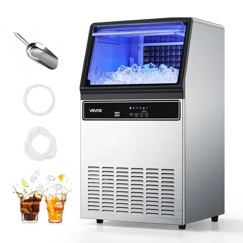 Miniatura 10 de VEVOR Máquina comercial para hacer hielo, 80 libras/24 horas con almacenamiento de 12 libras, 32 cubos por ciclo, máquina de hielo independiente