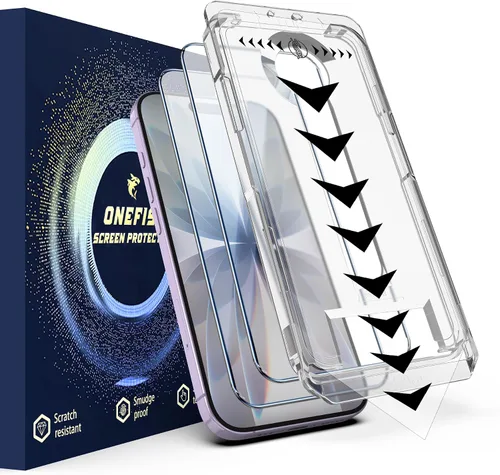 Miniatura 11 de OneFish Protector de pantalla para iPhone 14Plus/13Pro Max, película de vidrio templado HD Clarity dureza 9H+, con marco de instalación sin