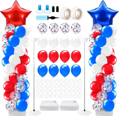 Miniatura 9 de Kasyat Juego de 2 soportes de columna de globos para fiesta de arañas con 2 arañas y 100 globos de látex rojos, azules y negros, soportes de arco