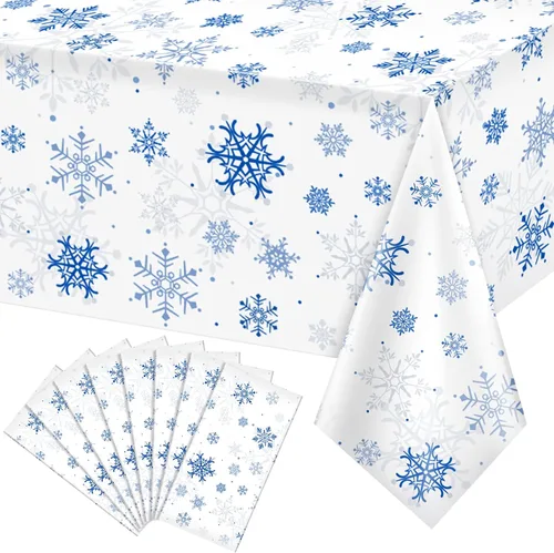 Miniatura 36 de 3 Piezas Decoraciones de Mantel de Fiesta de Plástico con Copos de Nieve de Navidad, Cartel de Fondo Navideño Azul con Copo de Nieve Blanco Cubierta
