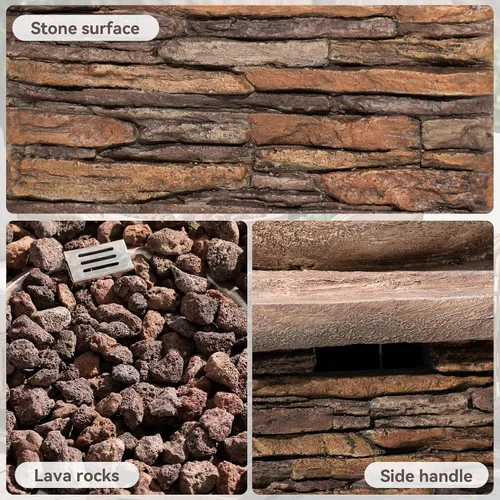 Miniatura 3 de COSIEST Mesa para fogata de propano para exteriores con base cuadrada de 20 pulgadas de piedra de repisa compacta marrón sintética y cuenco redondo