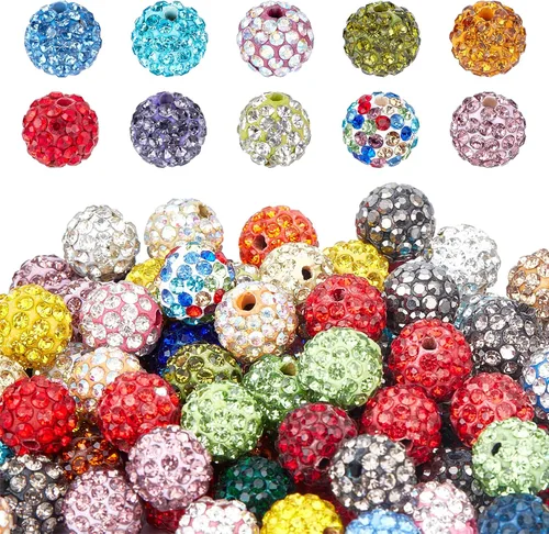 Miniatura 13 de Pandahall - Bolas de arcilla de 10 mm, tipo discoteca con 100 unidades, cuentas de polímero de arcilla con diamantes de imitación, creaciones Azul