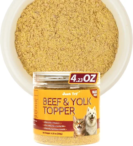 Just Try 4.23 onzas de carne de res y yema de huevo para gatos con yema de huevo liofilizada, alto soporte de proteínas y hierro para perros y gatos