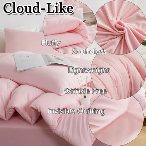 Miniatura 4 de MorroMorn Juego de edredón rosa individual, 4 piezas de cama en una bolsa para todas las estaciones, juego de cama rosa nube, sábanas bajeras