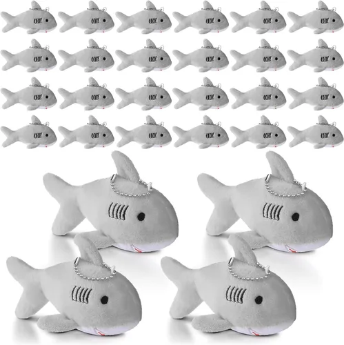 Zubebe 24 llaveros de tiburón de felpa para fiestas, regalos de fiesta de animales pequeños a granel para niños, aula, escuela, baby shower, mar,