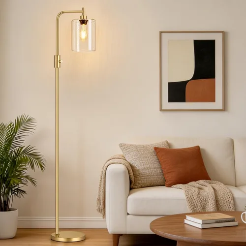 Miniatura 14 de 【Actualizada】Lámpara de pie regulable para sala de estar con pantalla de cristal, lámpara de pie moderna de níquel cepillado con bombilla LED de 900