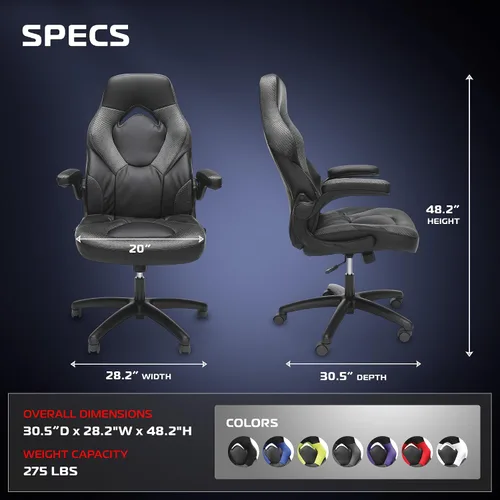Miniatura 2 de RESPAWN 3085 Silla ergonómica para juegos para adultos, silla de oficina de respaldo alto con reposacabezas y brazos abatibles, asiento de cuero Gris