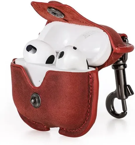 Miniatura 7 de Hiram - Funda de cuero genuino para AirPods de 3ª generación 2021, funda de viaje portátil de cuero de vaca de caballo loco para Airpods de 3ª
