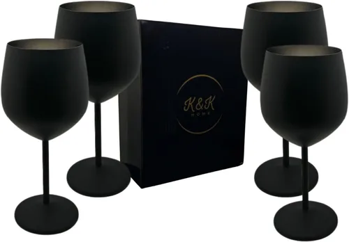 Miniatura 17 de K&K Home Copas de vino irrompibles de acero inoxidable cromado negro, 18 onzas, juego de 2 copas de vino de metal de colores, perfectas