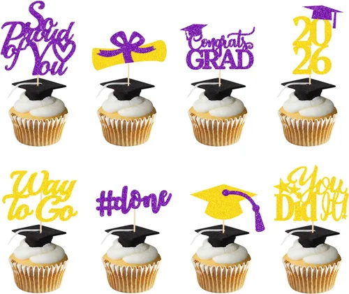 Miniatura 11 de Decoraciones de graduación 2026 azul, adornos para cupcakes de graduación 2026 azul y negro, suministros de decoración para cupcakes clase de 2026