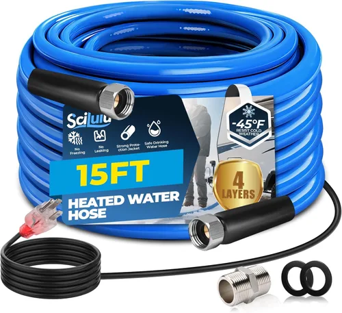 Manguera de agua caliente de 15 pies para RV, protección contra congelamiento hasta -45°F, sin plomo y sin BPA, agua potable segura para campistas,