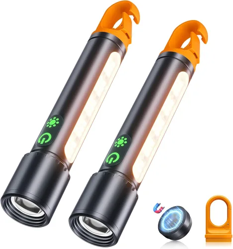 Miniatura 10 de ADDplus Linterna magnética recargable, 2000 lúmenes, 5000 mAh, linternas de alto lúmenes con 18 modos, impermeable, ajustable, potente luz de flash