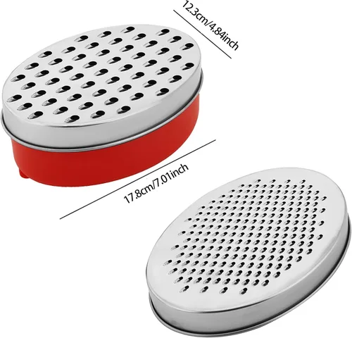 Miniatura 6 de Kunovo Rallador de queso con contenedor de almacenamiento hermético, trituradora de queso y rallador de verduras, rallador de caja (1-rojo)