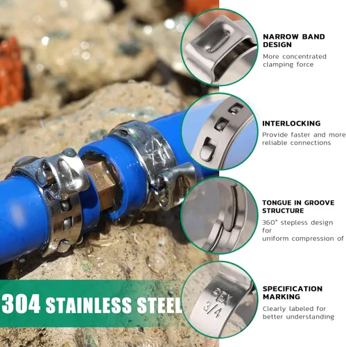 Miniatura 3 de OURU 60 PCS Anillos de Crimpado Pex de 3/4, Abrazaderas de Cincho Pex de Acero Inoxidable 304, Abrazaderas de Manguera de Oreja Única