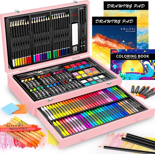Miniatura 8 de Caliart Suministros de arte, paquete de 153 piezas de arte de lujo en estuche de madera, kits de pintura de dibujo para manualidades con 2 blocs
