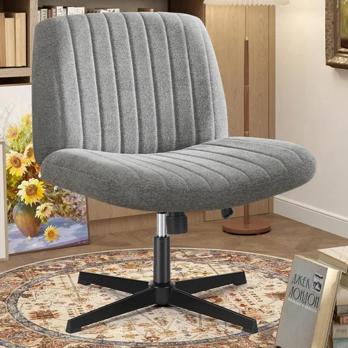 Miniatura 17 de OLIXIS Silla Criss Cross con Ruedas Silla de Escritorio de Oficina y Tocador con Patas Cruzadas Anchas Silla de Tela Cómoda Sin Brazos Ajustable