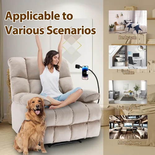 Miniatura 6 de Silla Reclinable Manual Ajustable de Tamaño Extra Grande con Soporte para Teléfono, Silla Reclinable Extra Grande para Adultos de Servicio Pesado