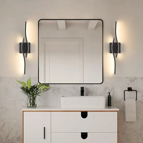 Miniatura 5 de Joossnwell Lámpara de tocador para baño, accesorios de iluminación sobre espejo, negro, regulable, 5CCT, accesorio de iluminación de tocador, luces