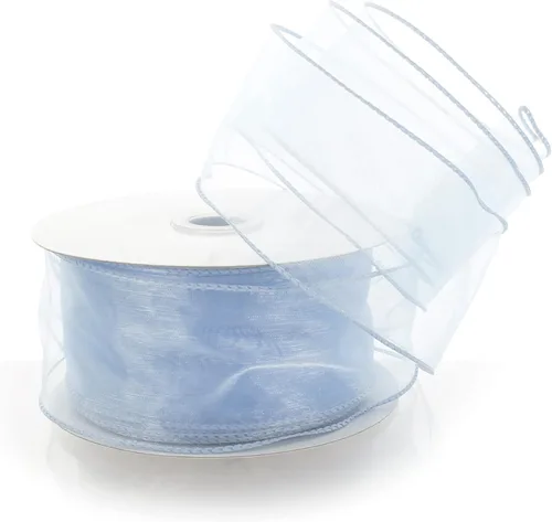 Miniatura 7 de Cinta de organza transparente con alambre de 2.5 pulgadas, color plateado de 10 yardas