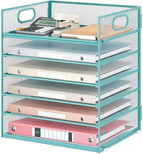 Miniatura 7 de Lavatino Organizador de Archivos de Escritorio de 5 Bandejas, Organizador de Bandejas de Cartas de Malla Negra con Asa, Organizador de Archivos