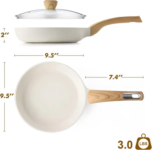 Miniatura 9 de SENSARTE Sartén antiadherente de cerámica con tapa, sartén antiadherente de 9.5 pulgadas, sartén de cocina no tóxica, libre de PFAS/PTFE/PFOA