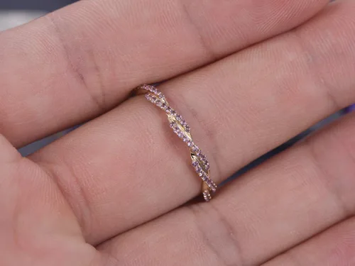 Miniatura 6 de Anillo de boda de amatista de eternidad completa de oro rosa de 14 quilates
