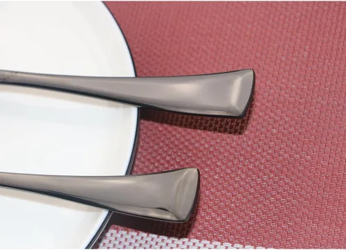 Miniatura 9 de Juego de cubiertos de acero inoxidable negro pulido con espejo, cuchillo de carne, tenedor, tenedor de ensalada, cuchara de postre, 24 piezas