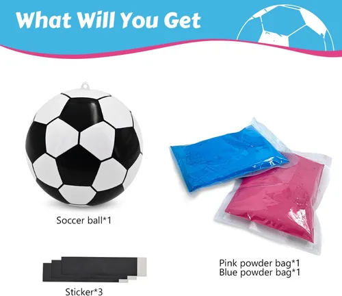 Miniatura 3 de FIEKEICC Kit de polvo de pelota de fútbol para revelación de género, 1 azul y 1 rosa, ideas locas para revelar el género, kit de pelotas de fútbol