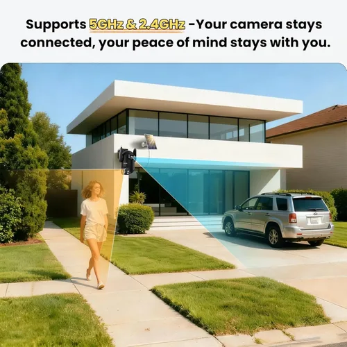 Miniatura 3 de Cámaras de seguridad solares inalámbricas para exteriores, cámaras de visión de doble lente 2K de 360° para seguridad del hogar, WiFi de 2.4/5 GHz