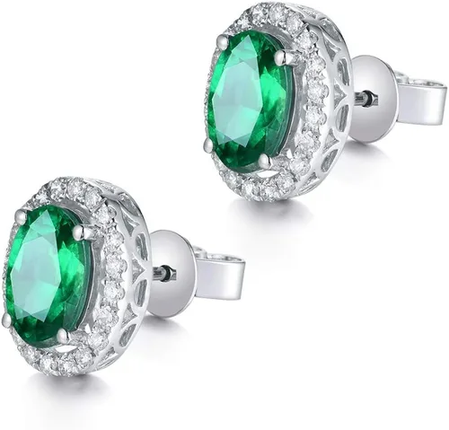 Miniatura 2 de Lanmi - Pendientes de oro blanco de 14 quilates con diamantes naturales de esmeralda para mujer