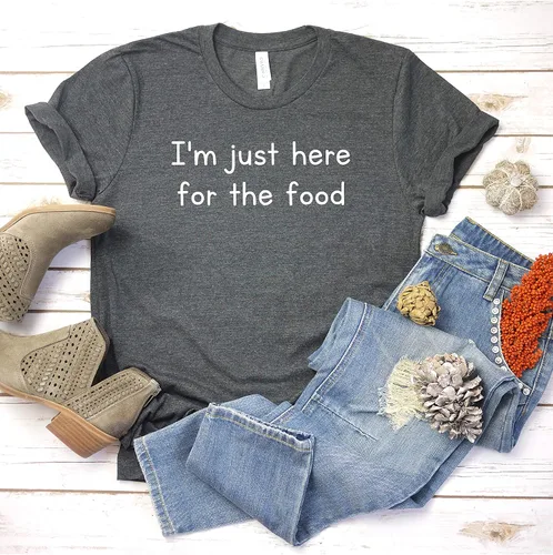 Miniatura 5 de Camiseta con texto en inglés "I'm Just Here for The Food", camiseta divertida para mujer, camiseta casual con gráficos, camiseta de manga corta