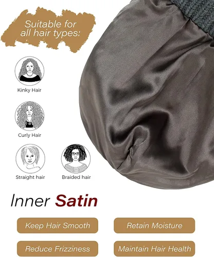 Miniatura 3 de Muryobao Gorro de punto cálido para mujer, de satén con forro de seda de punto, grueso y holgado