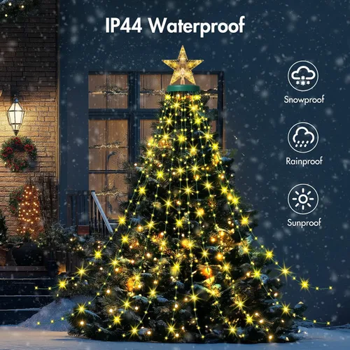 Miniatura 6 de Luces solares para árbol de Navidad con estrella de 6.6 pies x 16 líneas, 410 luces LED de Navidad con 8 modelos de temporizador remoto, luces