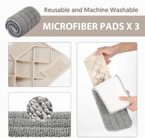 Miniatura 3 de HOMTOYOU Trapeadores en aerosol para limpieza de suelos: mopa húmeda con 3 almohadillas de microfibra lavables para madera laminada de madera dura