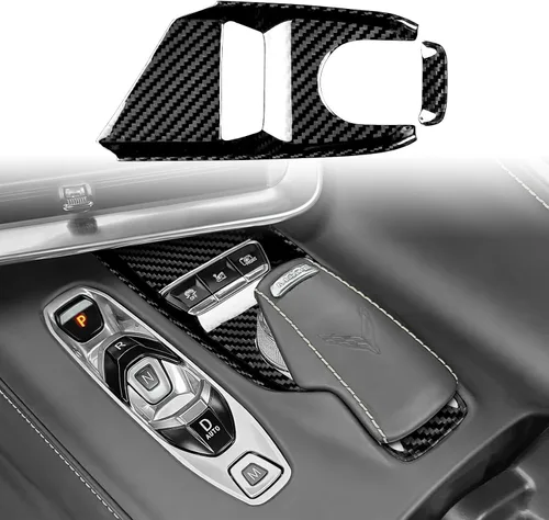 Miniatura 8 de Cubierta de fibra de carbono, para botón de palanca de cambios de automóvil, para consola central C8, decoración para Chevrolet Corvette C8 2020