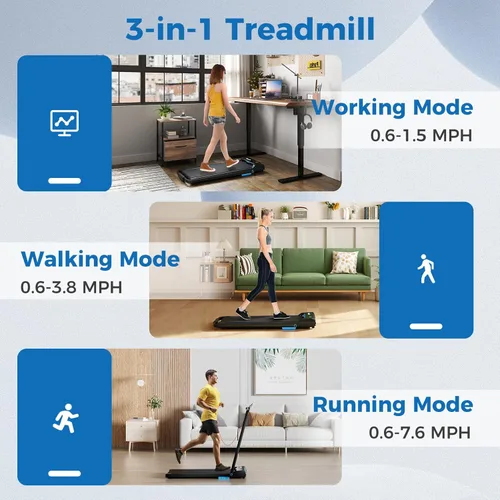 Miniatura 2 de Goplus 2 in 1 Folding Treadmill, 2.5HP 340 LBS Capacity Walking Pad with Handle Bar, Under Desk Treadmill with Remote Control, LED Display and APP