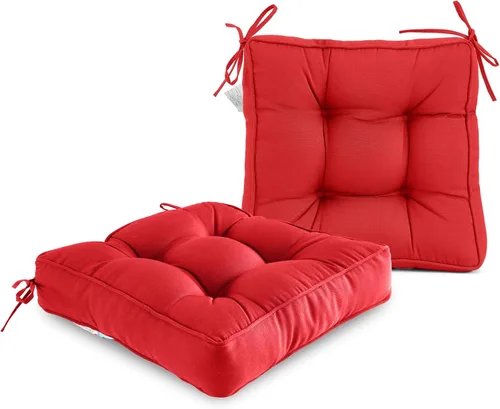 Miniatura 16 de ARTPLAN Cojín de asiento para exteriores, cojín cuadrado grueso para silla de mimbre de patio con lazo, juego de 2, 19 x 19 x 5 pulgadas, beige