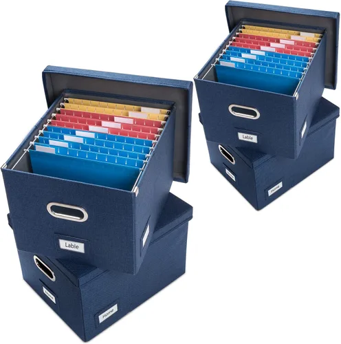 Miniatura 10 de PRANDOM Caja Organizadora de Archivos - Juego de 2 Cajas Plegables Decorativas de Lino para Almacenamiento de Archivos Colgantes con Tapas para Gris