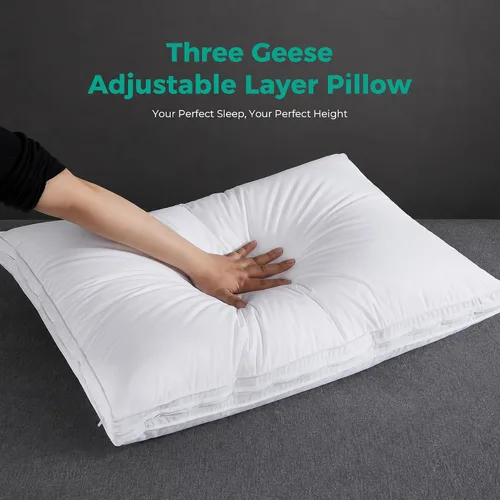 Miniatura 8 de Three Geese Almohada de plumas de ganso de capa ajustable, almohada de cama ensamblable, funda 100% algodón orgánico suave, buena para dormir boca