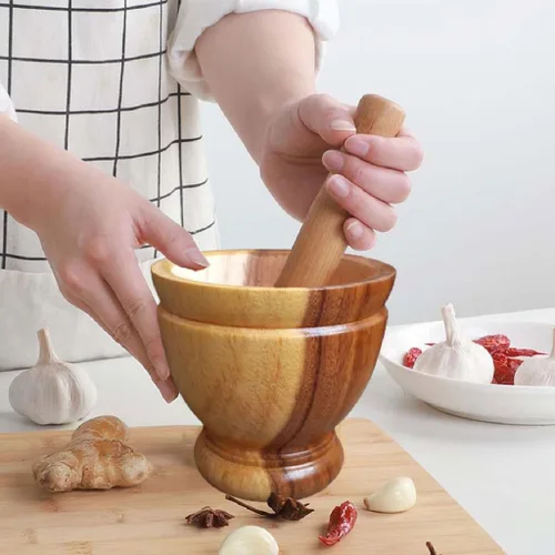 Miniatura 2 de Mortero de madera de Tailandia con molienda de mortero, Krok de madera para ensalada de papaya, mezclador Somtum, utensilios de cocina, alimentos