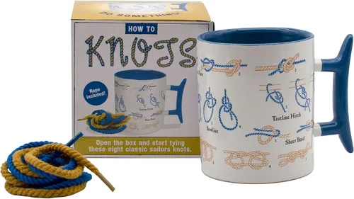 The Unemployed Philosophers Guild Taza de Cómo Atar Nudos - Aprende a Hacer 8 Diferentes Nudos con tu Café, Viene en una Caja de Regalo, Cuerda