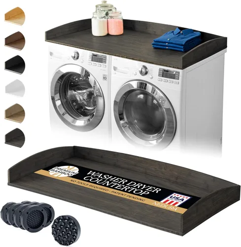 Miniatura 9 de Nedura Encimera de Lavadora y Secadora para Lavadora con Almohadillas Antivibración y Rieles de Borde Curvo, Encimera de Lavandería de Bambú, Bambú