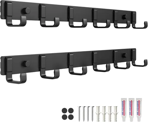 Perchero de montaje en pared (paquete de 2) 6 ganchos colgantes para entrada, dormitorio, baño, cocina para ganchos para abrigos, instalación con
