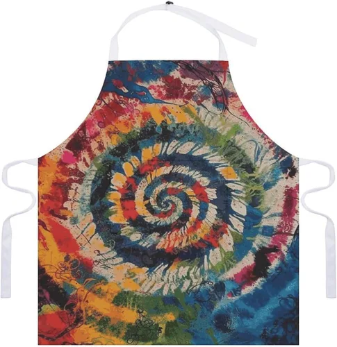 Miniatura 7 de Colorful Spiral Tie Dye Aprons Waterproof Cooking Kitchen Apron Unisex Adjustable Bib Apron with Pocket Restaurant Chef Works Aprons for Waitress