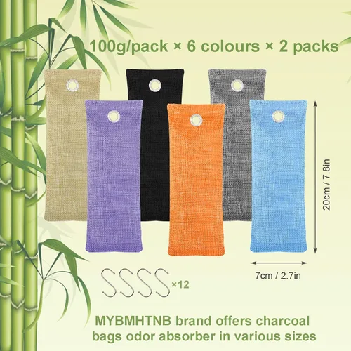 Miniatura 3 de Bolsas purificadoras de aire de carbón, paquete de 12 bolsas de carbón de bambú de 3.53 onzas, absorbentes de olores, para ambientadores de 12