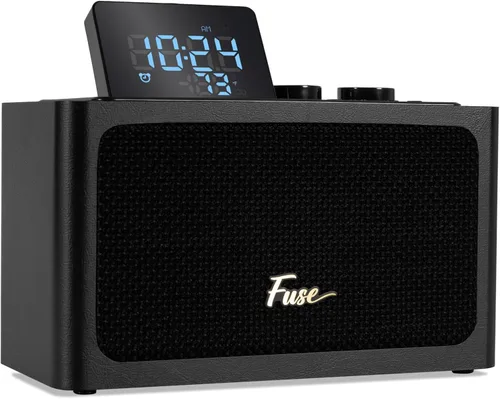 Fuse Zide - Radio despertador vintage | Altavoz de radio FM con Bluetooth | Micrófono integrado | Pantalla LCD ajustable | Estilo moderno de