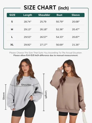 Miniatura 6 de ATHMILE Sudadera de gran tamaño para mujer, cuello redondo, forro polar, manga larga, sudaderas con capucha, tops de otoño, ropa de moda 2024