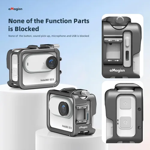 Miniatura 3 de Jaula de Marco de Aluminio con Funda de Silicona para Lente y Protector de Pantalla para Insta360 GO 3, Estuche Protector Duradero de Metal
