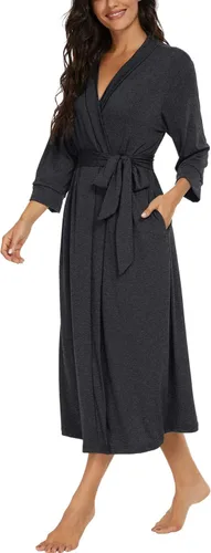 Miniatura 2 de VINTATRE Bata tipo kimono para mujer, bata larga de punto, ligera, suave, ropa de dormir con cuello en V, casual, ropa de descanso para mujer