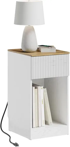 Miniatura 11 de SoBuy Mesita de noche estrecha con estación de carga, mesita de noche delgada con cajones, puertos USB y tipo C para dormitorio y sala de estar